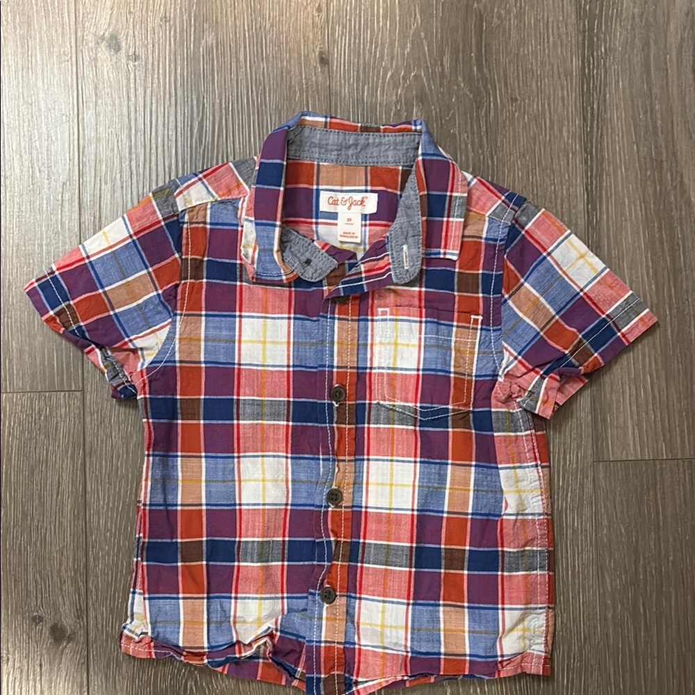 Cat & Jack Multicolor Plaid Button Down Shirt